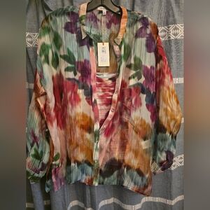 Johnny Was Silk Top Oversized AUDREY Shirt Silk NWT $248